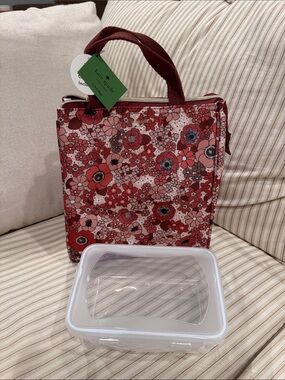kate spade Red Floral Lunch Tote bag with food storage container NWT